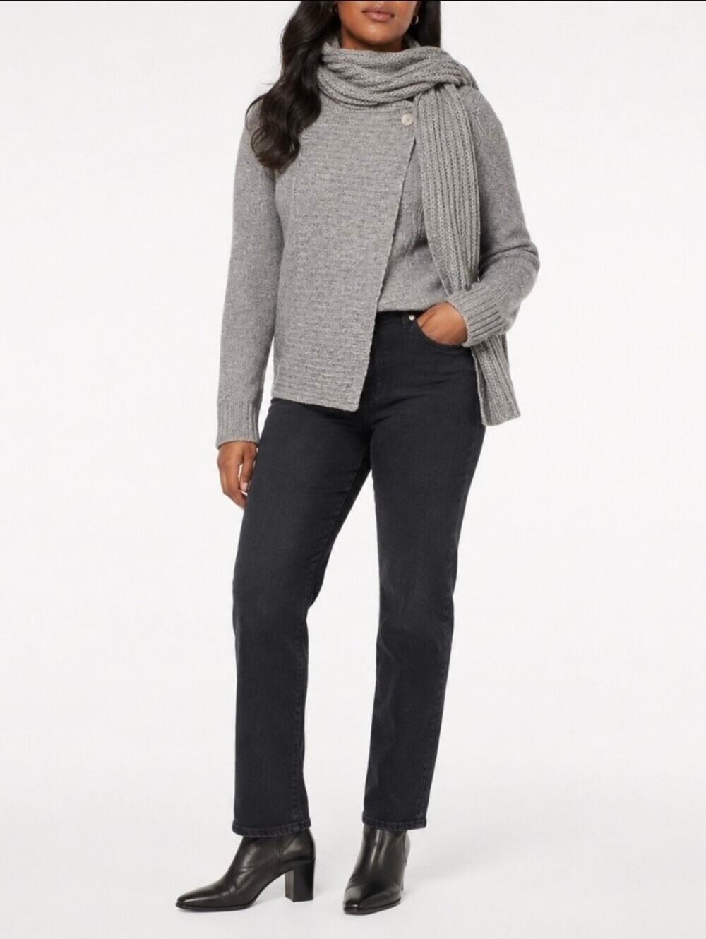 Theory Verdana Heather Gray Cashmere Blend Tie-Neck Sweater Coat